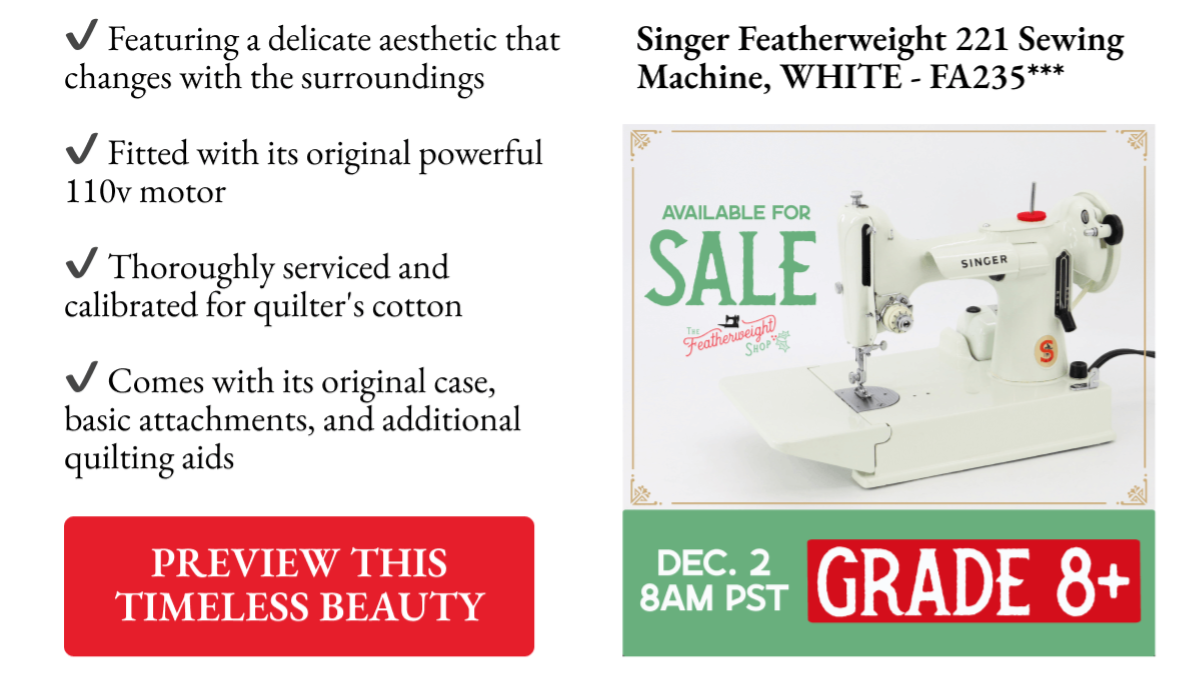 Singer Featherweight 221 Sewing Machine, WHITE - FA235***