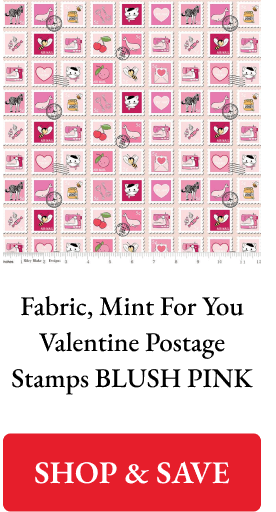 Fabric, Mint For You Valentine Postage Stamps BLUSH PINK