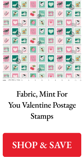 Fabric, Mint For You Valentine Postage Stamps