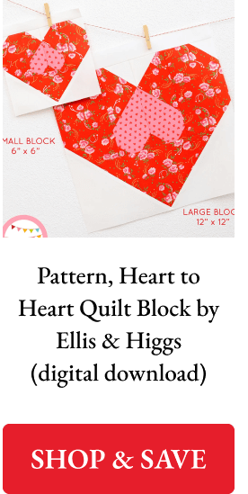 Pattern, Heart to Heart Quilt Block by Ellis & Higgs (digital download)